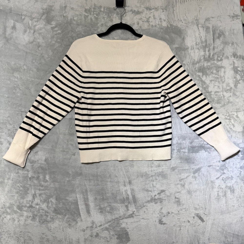 A New Day Cardigan Women XL Cream Black Striped Ribbed Knit Button Front Sweater - Picture 2 of 12